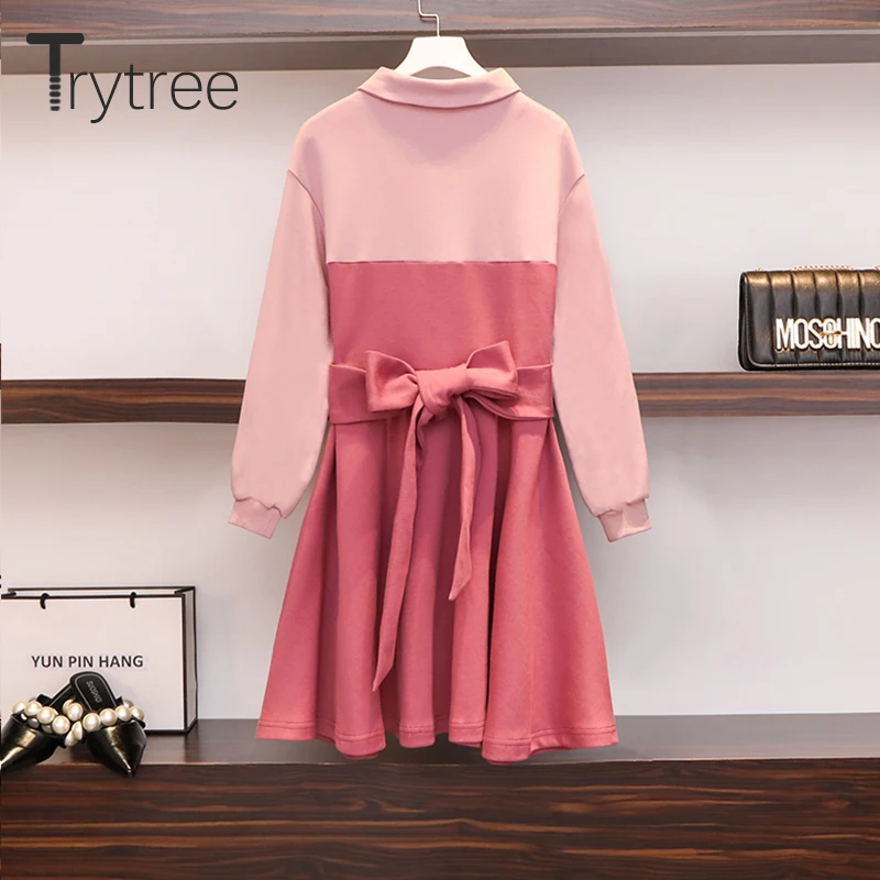 Женское Повседневное платье трапеция Trytree офисное свободное розового цвета с