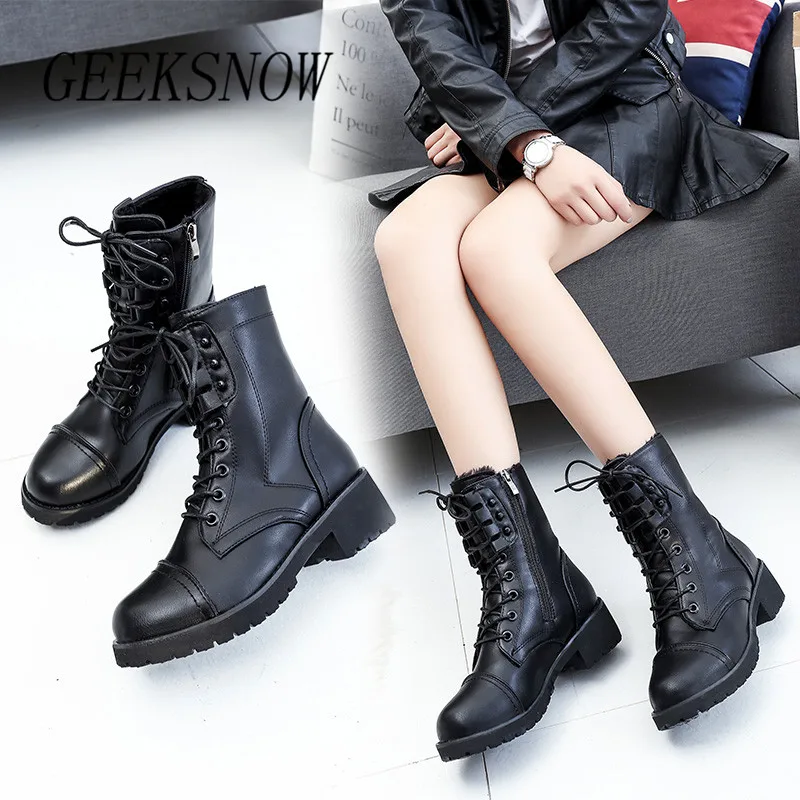 Черные женские Ботинки martin из лакированной кожи ботильоны для женщин на шнуровке