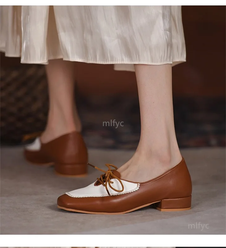 

Туфли женские на толстом каблуке, лоферы, Ретро стиль, сказочный стиль, дышащие, кожаные, квадратный носок, британский стиль, маленькие, 2021