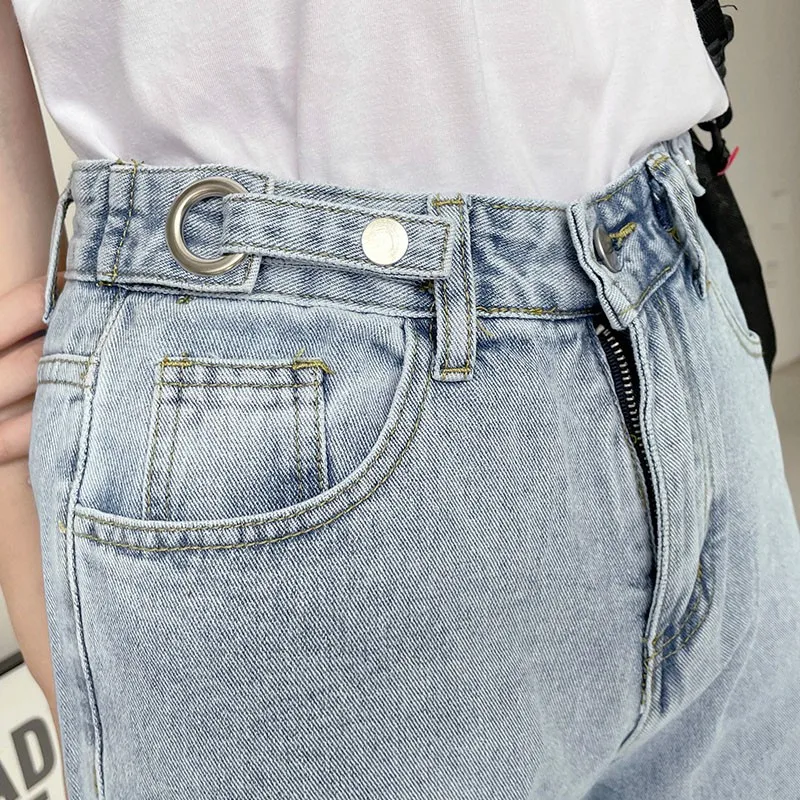 

GLODTAOS 2021 Summer High Waist Ripped Hole Straight Short Pants Casual Loose Vintage Denim Jeans Shorts Harajuk Plus Size Woman