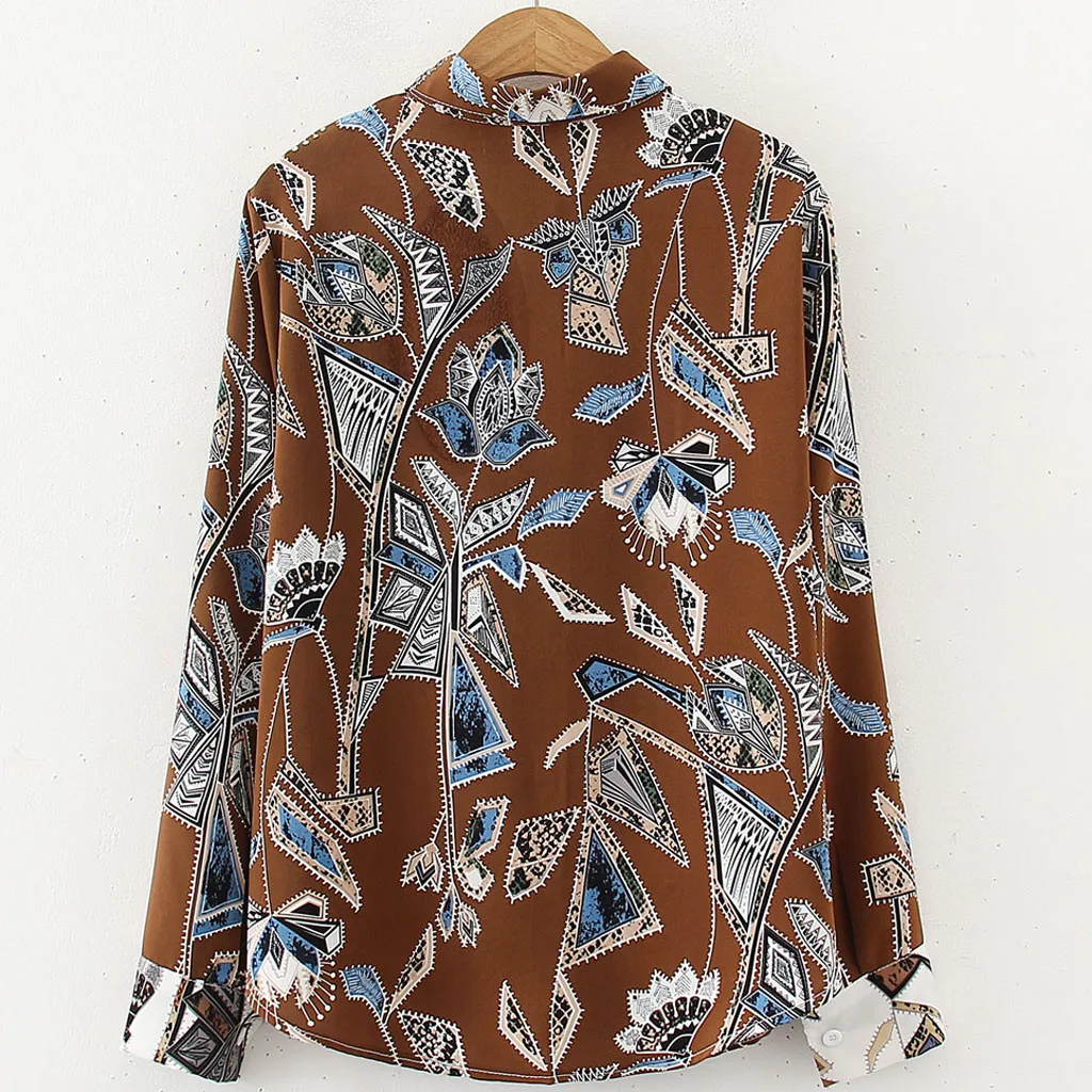 Блузка женская с длинным рукавом и цветочным принтом на пуговицах |