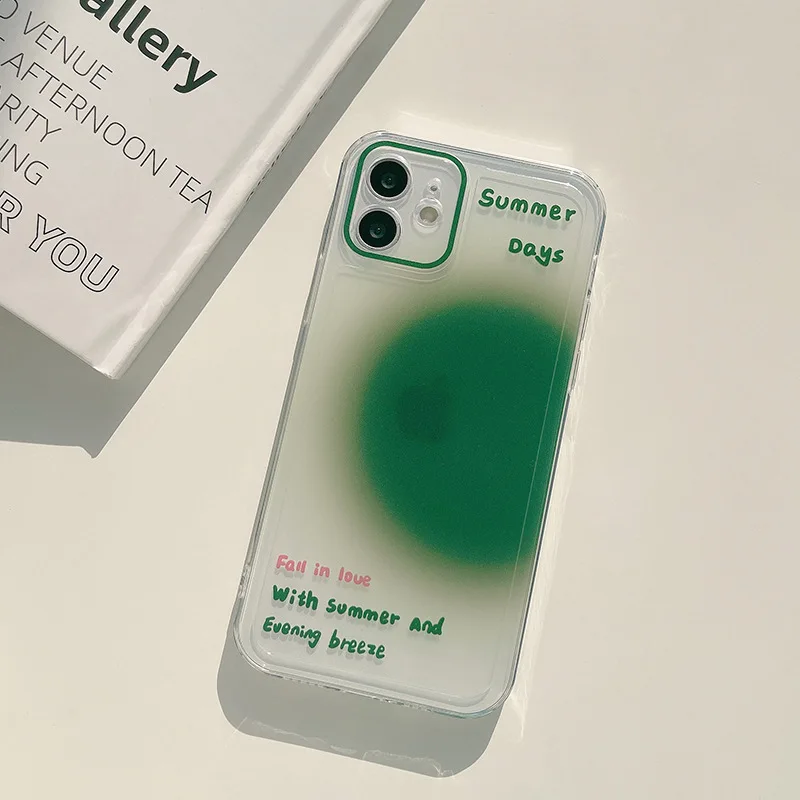 

Retro Sweet summer green art Japanese Phone Case For iPhone 13 11 12 Pro Max Xs Max XR 7 8 Plus 7Plus case Cute clear Soft Cover