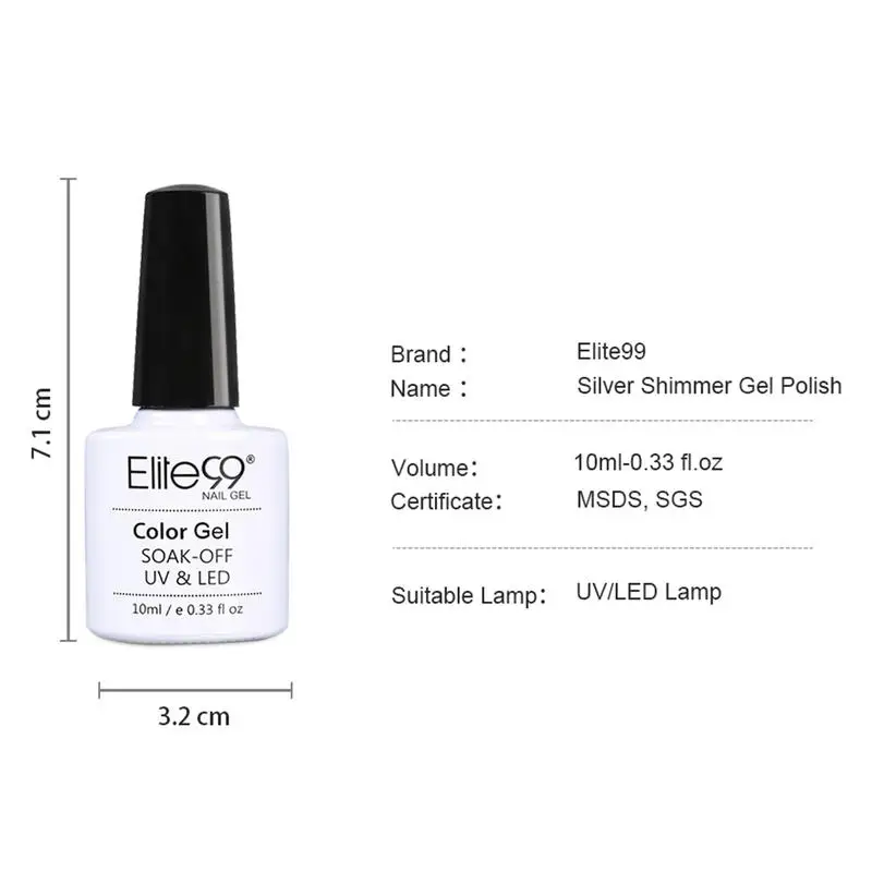 

Elite99 Gel Nail Polish Silver Shimmer Nail Art Manicure Nail Varnish Primer Soak Off UV LED Gel Nail Polish Long Lasting 10ML