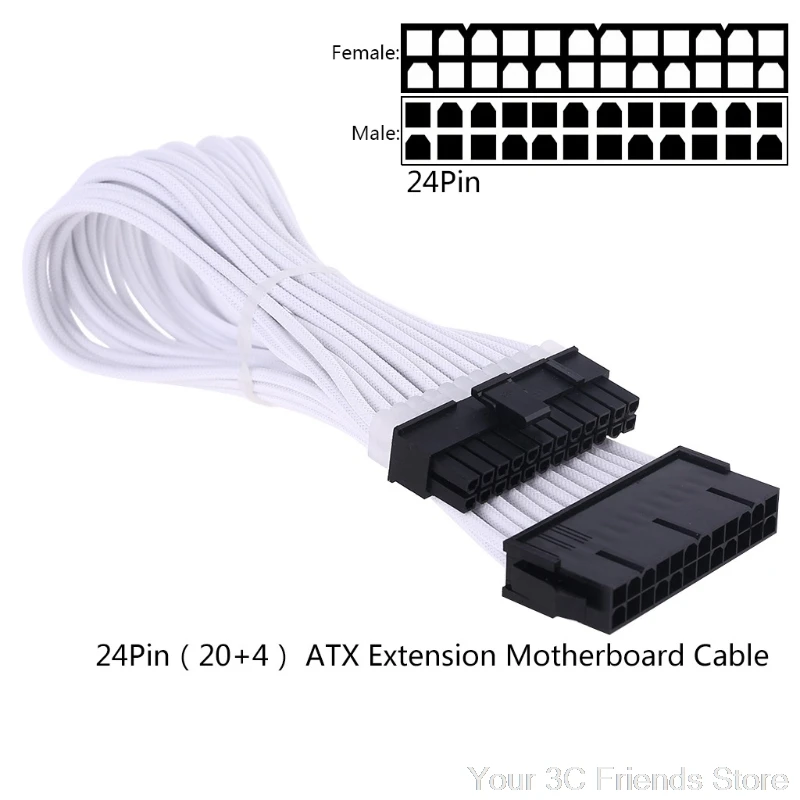 

Sleeve Extension Power Supply Cable 24-pin A TX/EPS Cable with Combs 18 AWG black white S15 20 Dropshipping