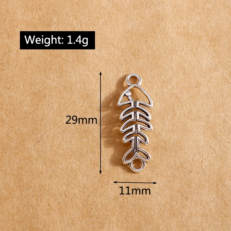 

20pcs Fish Bone Charms Metal Fish Skeleton Connector Pendants for Bracelet Necklace Jewelry Makings DIY Handmade Craft 11*29mm