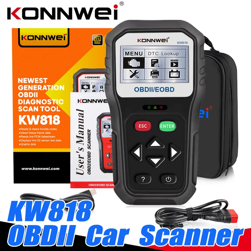 

Автомобильный диагностический сканер KONNWEI KW818 OBDII ODB2, 12 В, считыватель кодов двигателя аккумулятора, сканер, автомобильный голландский инстр...