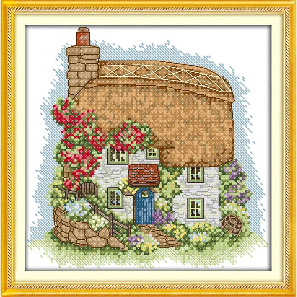 

Everlasting Love Cream Cottage Chinese Cross Stitch Kits Ecological Cotton Stamped Printed 11C DIY New Year Decorations For Home