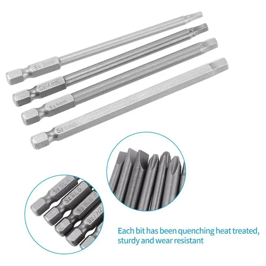 

10Pcs/Set Slotted Screwdriver Bits 1/4 Inch Hex Shank Long Magnetic 100mm Power Tools