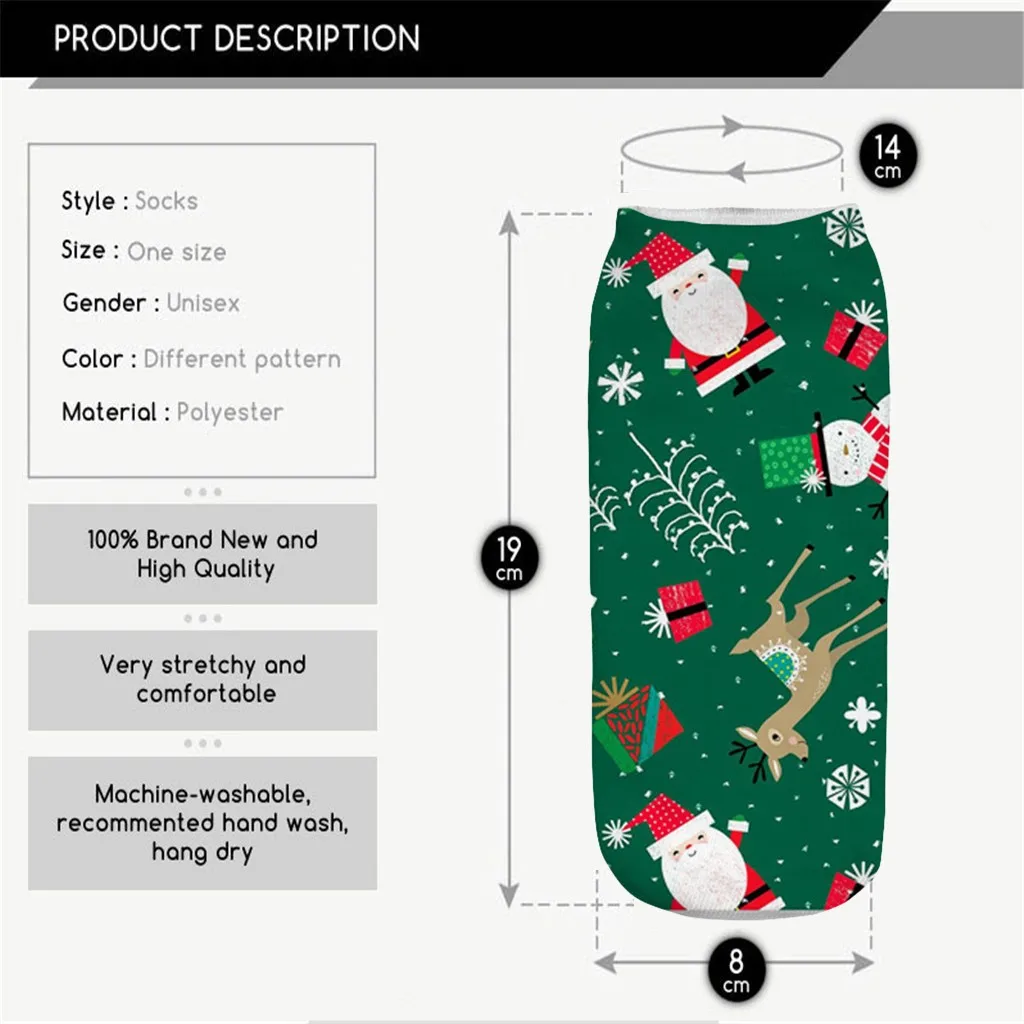 

Casual Work Business Socks 3D Christmas Santa Elk Printing Medium Sports Socks