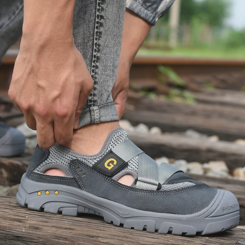 

Male Indestructible Shoes Cowhide Safety Shoes Puncture-Proof Protective Work Shoes Breathable Steel Toe Shoes Sandals Men Shoes