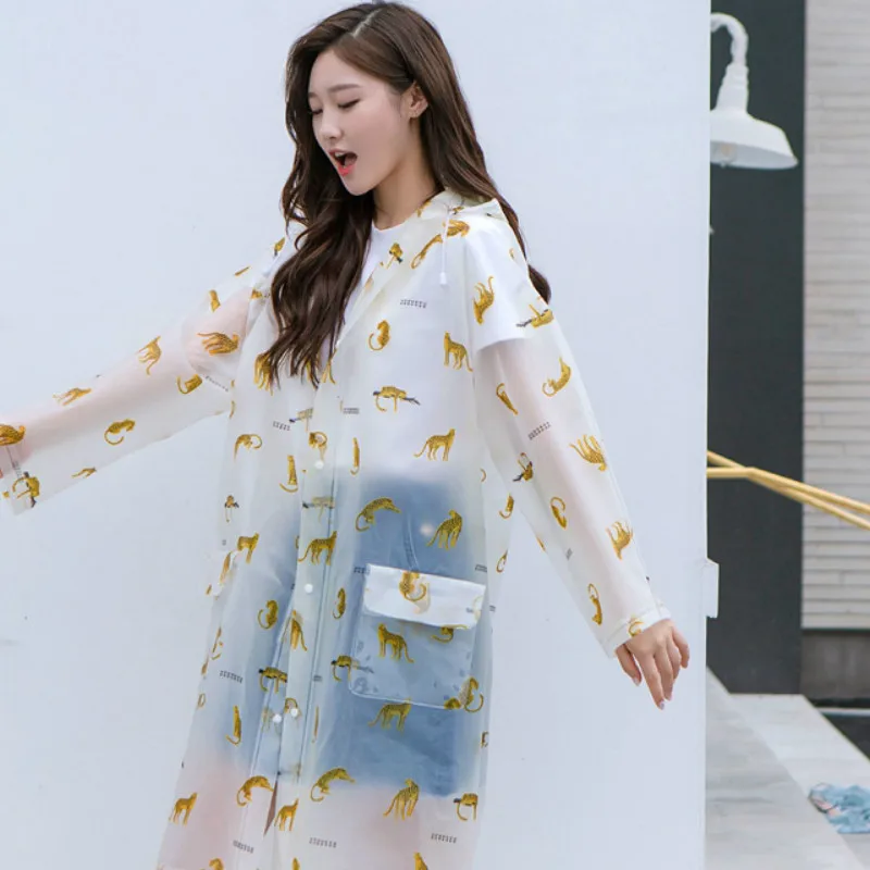 

Printed raincoat thickening cycling travel fashion EVA adult pocket poncho raincoat women