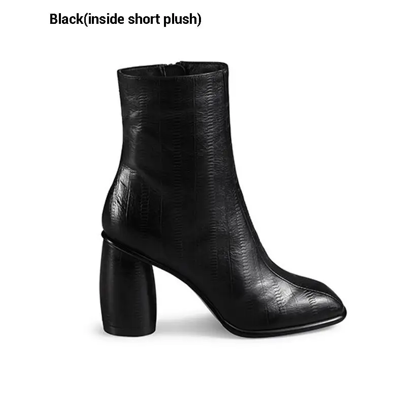 Black (short plush) CDAXILAN Новые поступления женские ботинки натуральная кожа круглый с квадратным носком Обувь на высоком каблуке ботильоны на молнии женские пикантные короткие сапожки - Цвет: Black (short plush)