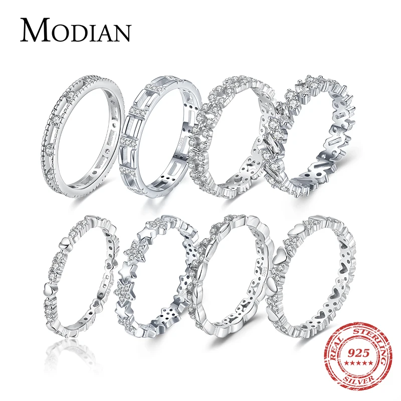 Modian אמיתי 925 סטרלינג כסף פופולרי אירופאי קלאסי סדיר Stackable טבעת עבור נשים אופנה אצבע טבעות תכשיטים