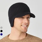 Модная зимняя мужская шапка для взрослых, плотная ветрозащитная шапка с солнцезащитным козырьком, теплая вязаная шапка с защитой ушей для езды на открытом воздухе, Мужская бейсболка