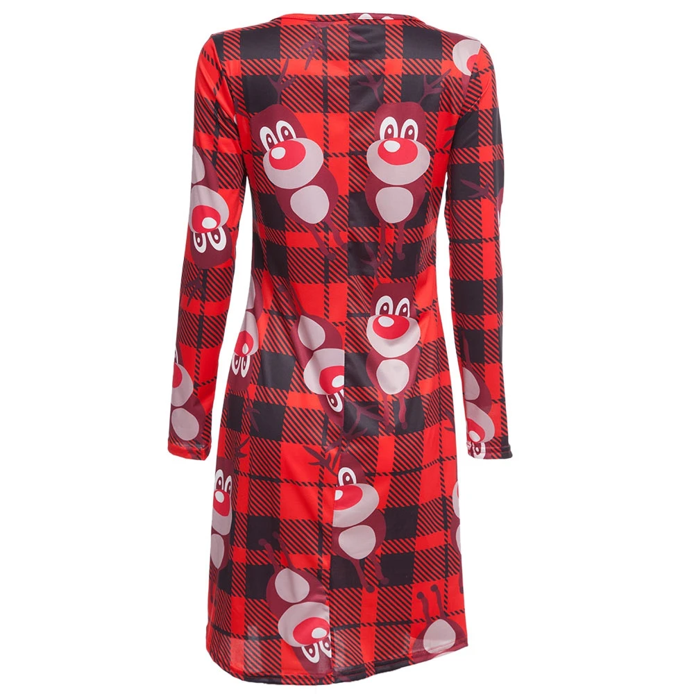 Трендовое рождественское платье трапециевидной формы с круглым воротником и