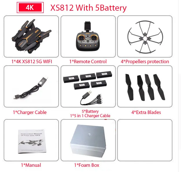 4K 5B Foam Box VISUO XS812 gps Радиоуправляемый Дрон с камерой 4K HD 5G wifi FPV удерживающий высоту один ключ возврат Радиоуправляемый квадрокоптер Вертолет VS XS809S E58 E502S - Цвет: 4K 5B Foam Box