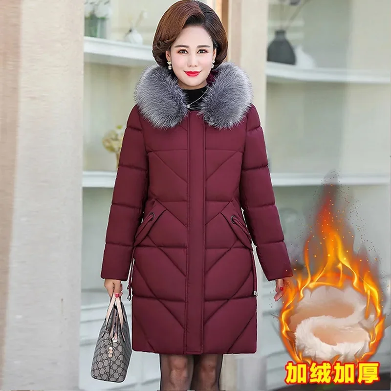 Middle-Aged Mother Down Cotton-Padded Jacket Elderly Women's Winter Coat With Hooded Warm Thick Velvet Thickening Long Parkas875