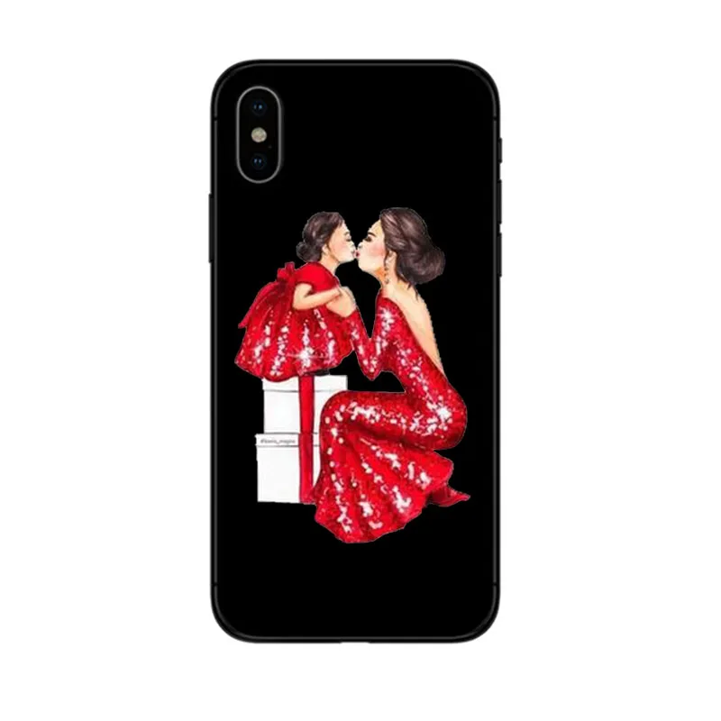 Черный коричневый волос для мамы и девочки королева 01 чехол iPhone X XS Max XR 8 7 6 6s Plus 5 5S