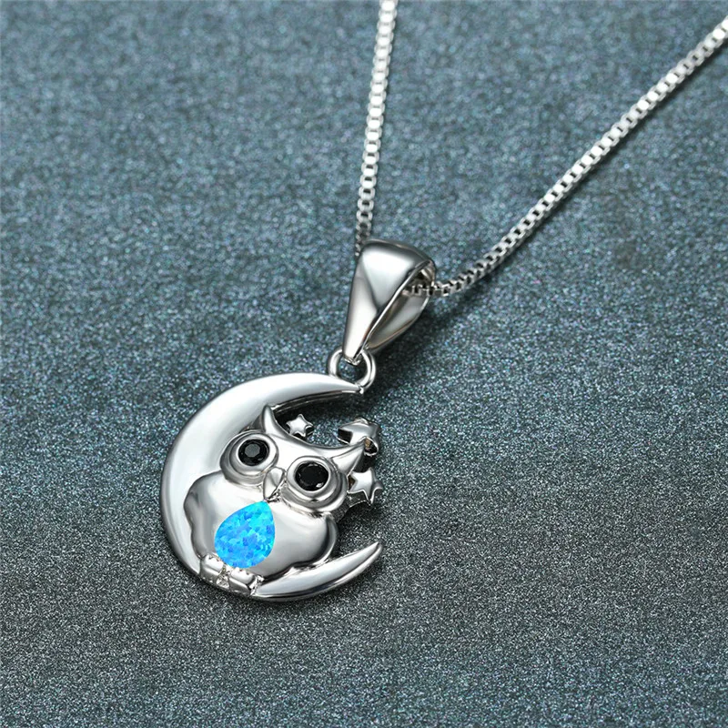 Роскошные женские туфли лодочки синий Опаловый Кулон Колье Бохо серебро Цвет