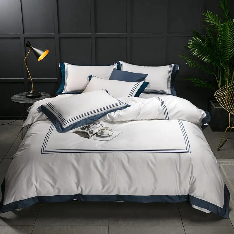 

White 100%Cotton Bedding set Hotel Bed sheet Fitted sheet Queen King size Bed set Duvet coverropa