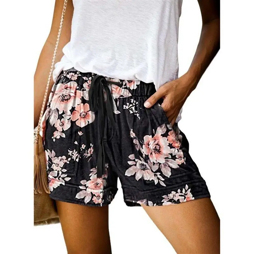 

Solid Summer Shorts for Women Leopard Print Women Clothing Casual Shorts Straight Drawstring Mid Waist Beach Shorts