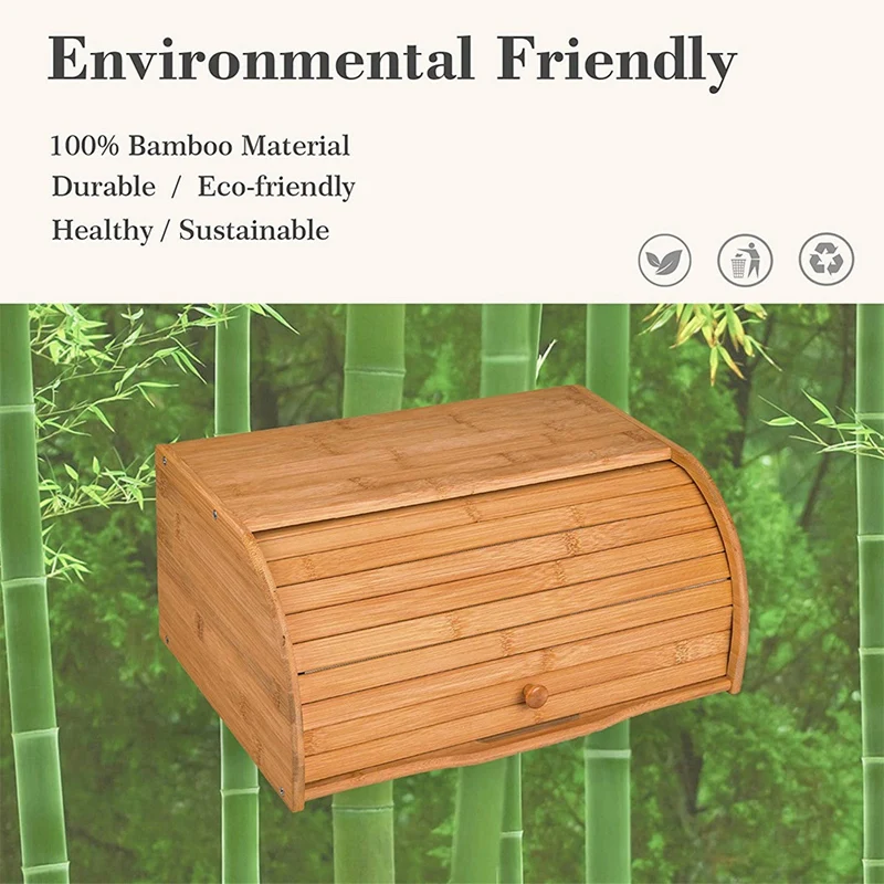 

Bread Storage Box Bamboo Bread Storage Box with Cover&Clip Bread Bin Top Kitchen Food Storage Anti-Dust Storage Box