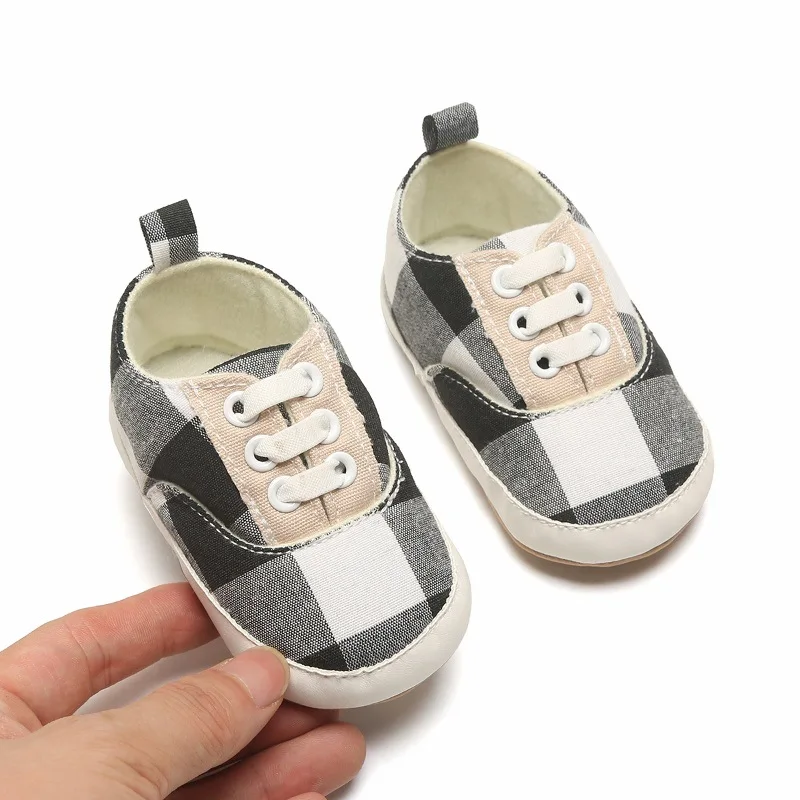 

SanSheng Wholesale new children's shoes canvas lattice elastic belt baby shoes soft sole comfortable fashion baby walking shoes