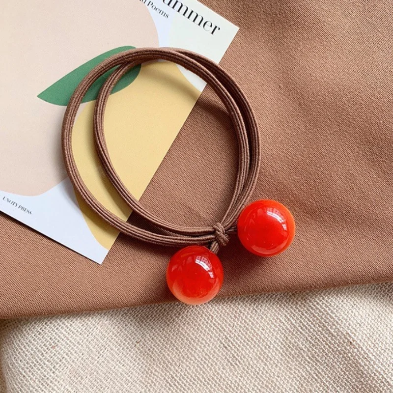 

Fashion Cute Girl Hair Accessories Cherry Crystal Beads Headband Simple and Elegant Elastic Hair Rope Rubber Headband 2021 New