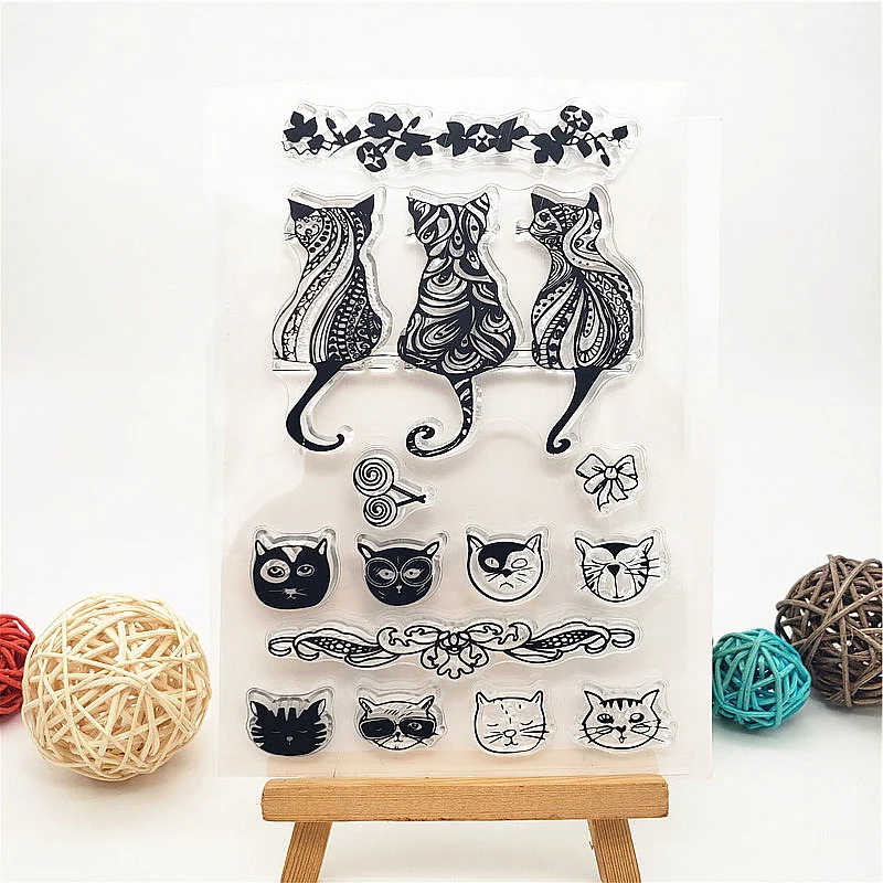 

Cartoon Cat Clear Stamps Transparent Seal 11x16cm Silicone Seal TPR Halloween Roller Stamps DIY Scrapbooking Cards