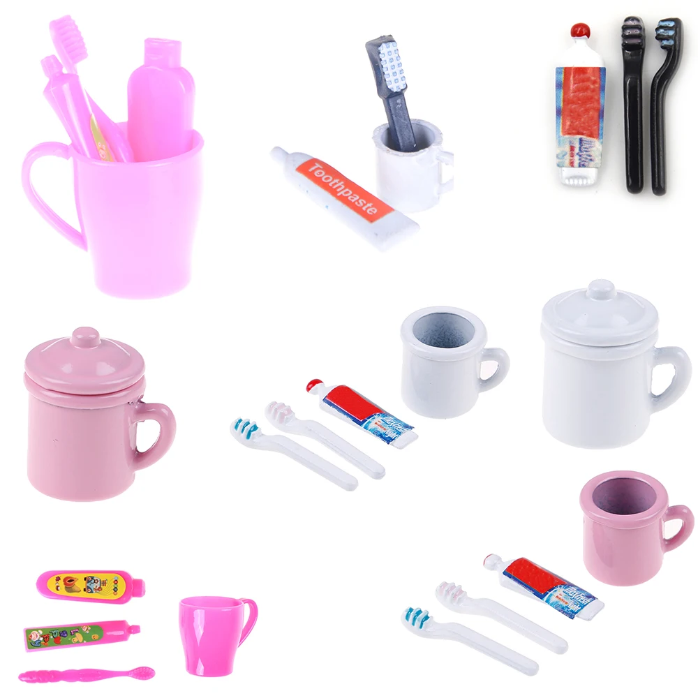 

1Set New 1:12 Dollhouse Miniature Mini Toothpaste Toothbrush Kitchen Furniture Toy Collectible Gift Miniature Toys