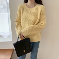 loose korean lazy tops sweaters 2021 autumn winter solid simple knitted women sweater pullover long sleeve o neck casual