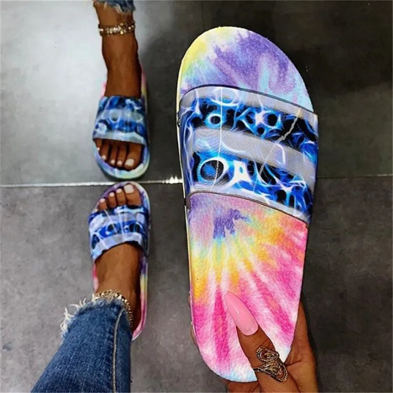 

Large size colorful women slippers summer new style flat slides womens platform sandals breathable fashion loafers women's shoes