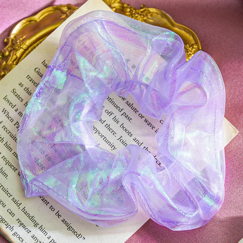 

Fashion Colorful Pearlescent Lady Hair Circle Scrunchies Binding Ponytail Mermaid Hair Tie Elastic Gauze Breathable Head Rope