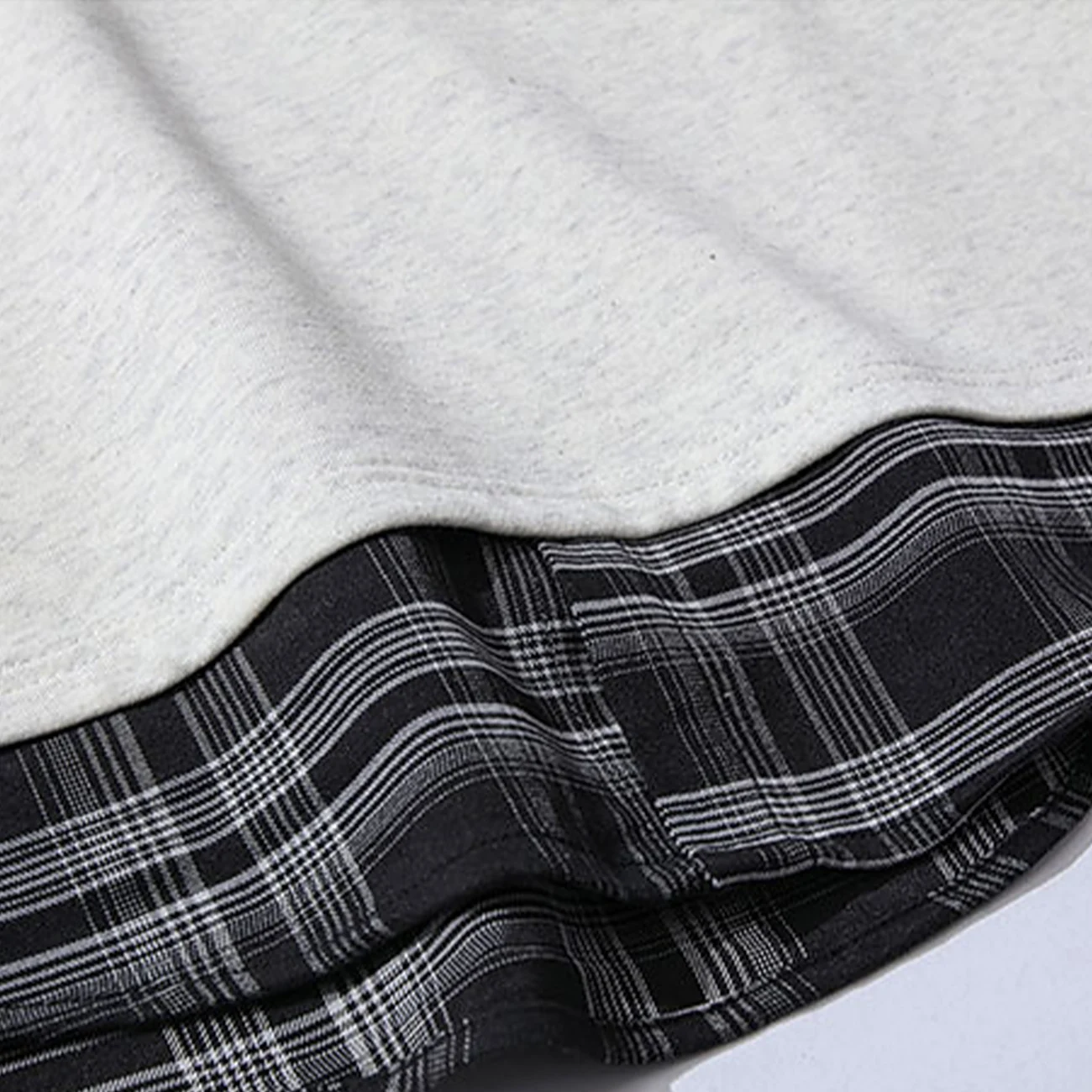 

LACIBLE Hip Hop Streetwear Men Check Stitching Fake Two-Piece Harajuku Hoodie Sweatshirt Loose Fleece Winter Hooded Pullover