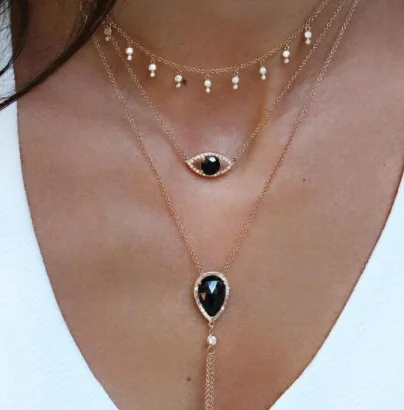 Подвеска с кисточками ожерелье для женщин Золотая капля воды натуральный черный