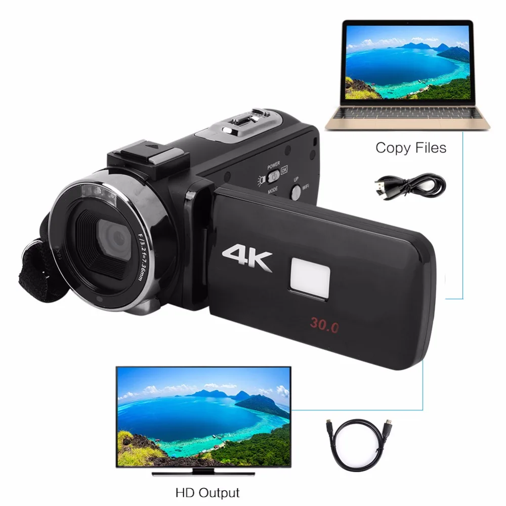 3 дюйма 4K HD видео Камера Wi-Fi Ночное видение 16x Zoom ультра-hd Сенсорный экран Цифровая видеокамера Камера комплект с пультом дистанционного управления Управление
