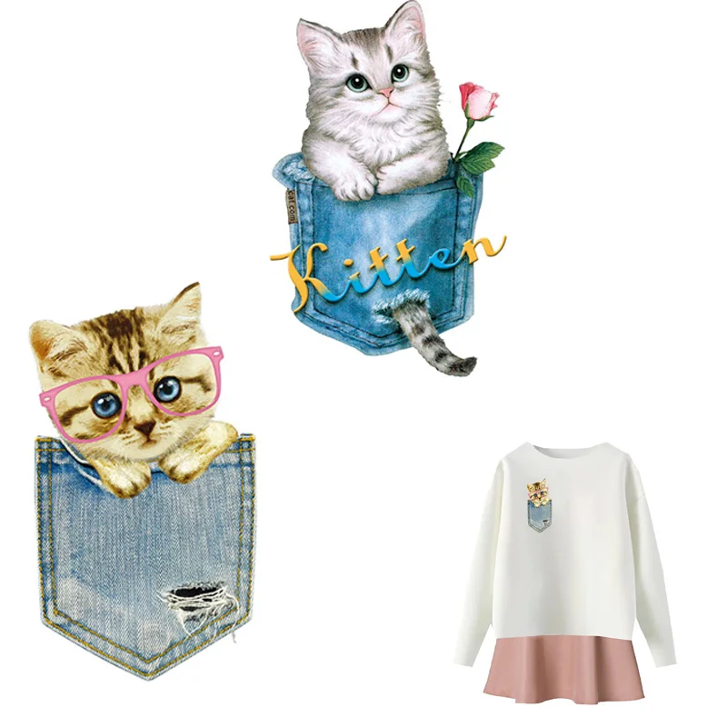 

Cute Cat Patches For Clothes Heat Transfer Thermal Stickers DIY Washable T-Shirts Iron On Transfer Girls Ironing Patch