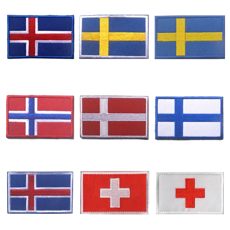 

1pc Iceland Norway Sweden Denmark Finnish Flag SMD 3D Embroidery Badge DIY Striped Denim Jacket Backpack Accessories 8*5CM