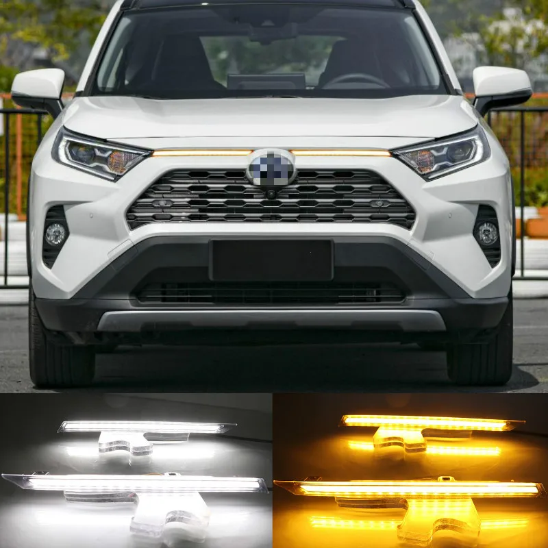 Светодиодный дневные ходовые огни для Toyota RAV 4 2019 2020 RAV4 DRL желтая сигнальная лампа