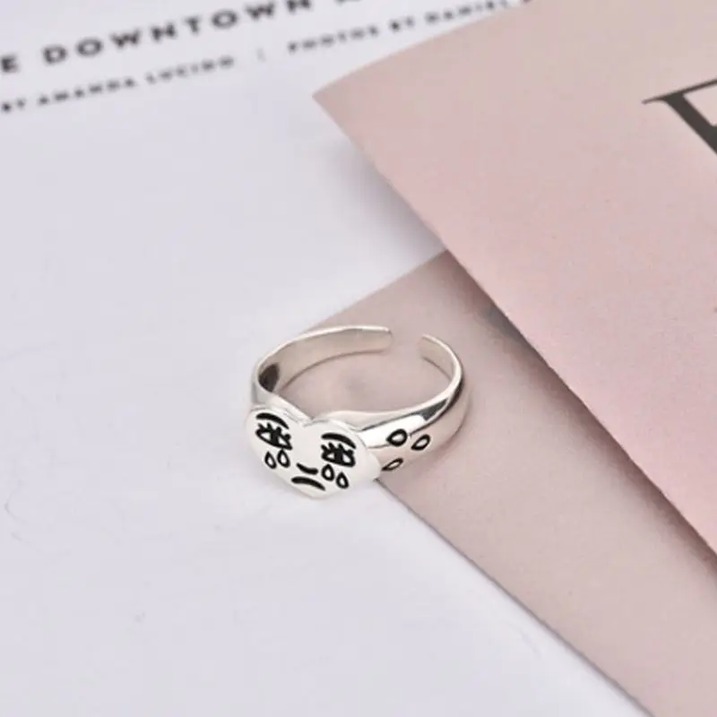 

Korean Fashion Crying Heart Ring For Women Girls Trendy Vintage Silvery Open Adjustable Ring Band Fashion Jewelry HX6F