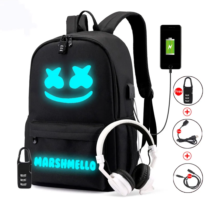 CG5222 DJ Marshmallow школьная сумка для подростка студенческий рюкзак может usb зарядка Противоугонная сумка для ноутбука для мальчиков и девочек Светящийся рюкзак - Цвет: CG5222