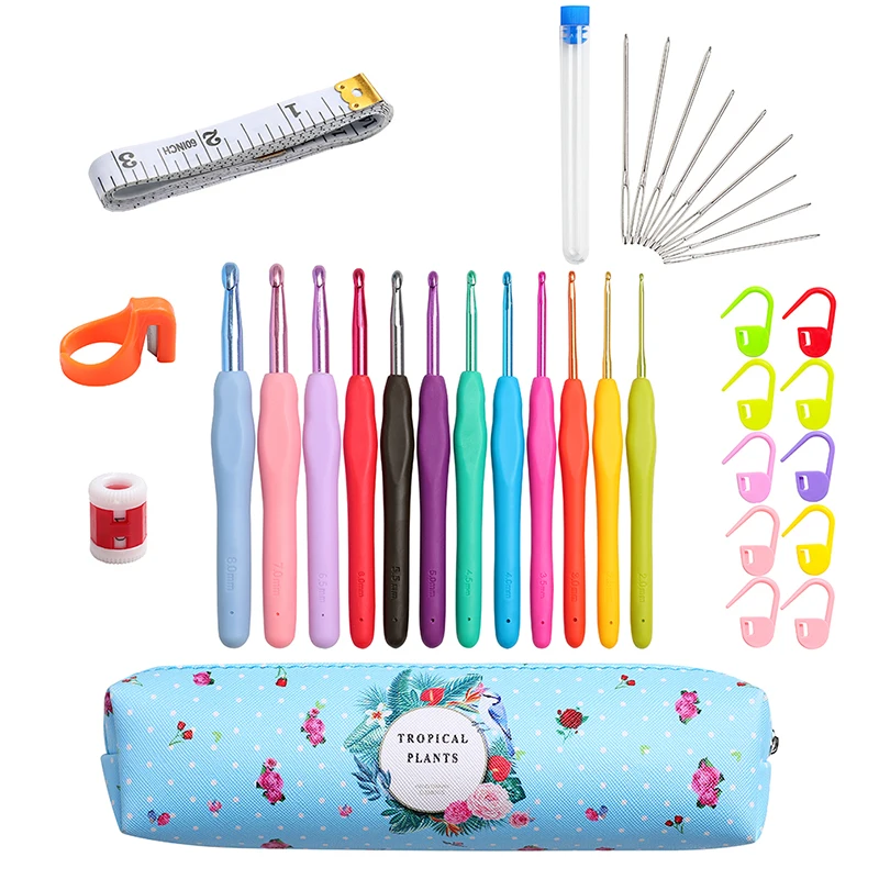 

12 Pcs New Crochet Needle Hook Set Ergonomic Soft Grip Handle Large-Eye Blunt Knitting Hooks Needles Kit With Case For Mom Gift