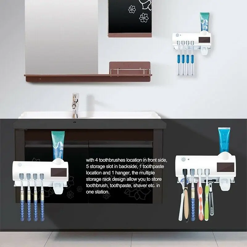 

New Solar Ultraviolet Toothbrush Sterilizer Automatic Toothpaste Dispenser Bathroom Toothbrush Disinfection Storage Rack