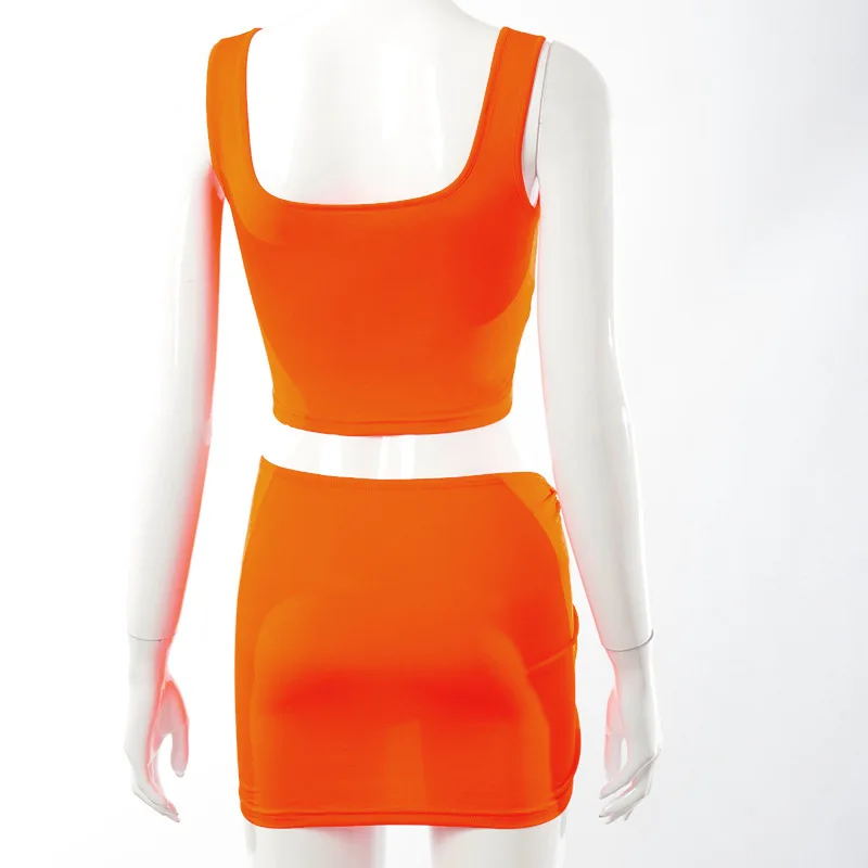 

FORERUN Two Piece Set Women Summer Cropped Tank Top Lace Up Hollow Out Bandage Mini Skirts Sexy Suits