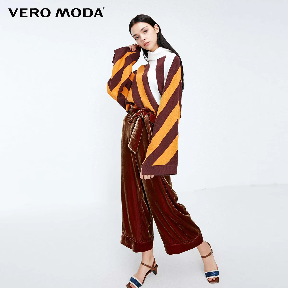 Vero Moda женский полосатый вязаный свитер с короткими рукавами | 318324549 - Цвет: Bitter chocolate