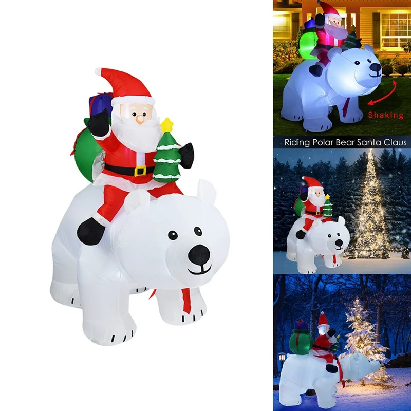 

HOT-Inflatable Santa Claus Riding Polar Bear Christmas Inflatable Toy Doll Indoor Outdoor Garden Xmas Decoration