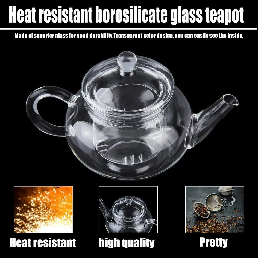 

250ml Durable Transparent Teapot Heat Resistant Glass Kettle With Infuser Coffee Flower Tea Leaf Herbal Pot Multi Use