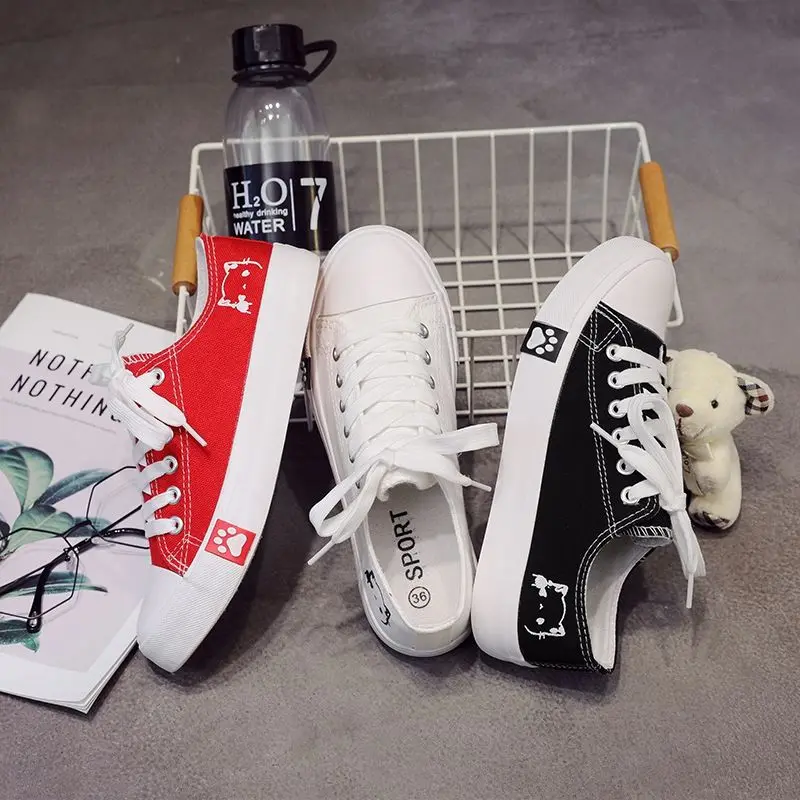 

Summer New Black Canvas Shoes Female Students Korean Version of Harajuku All-match Board Shoes White Shoes Female