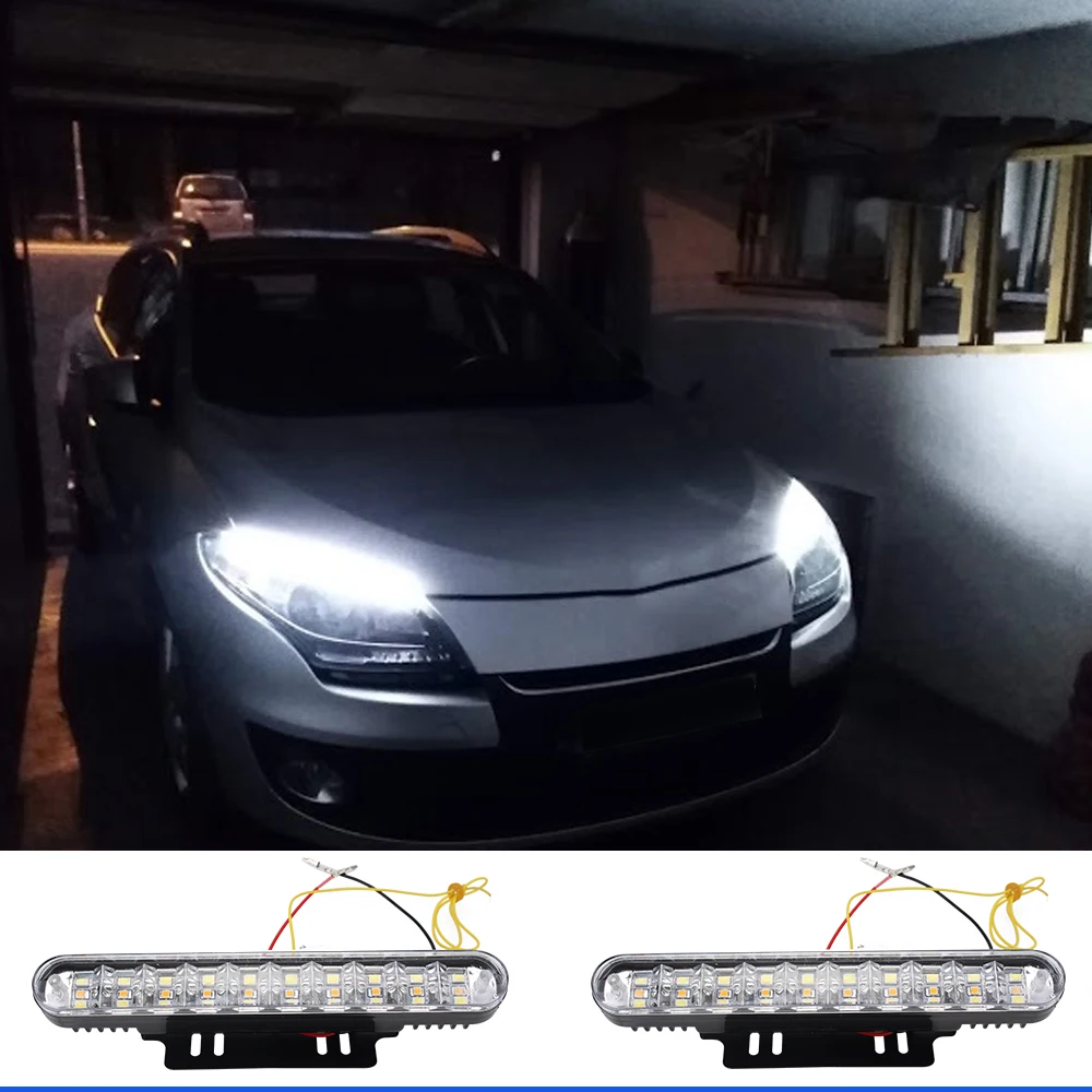 

Супер яркие дневные ходовые огни 12 В, 2 шт., дневные ходовые огни DRL, белые и желтые светодиодный автомобильные лампы COB s