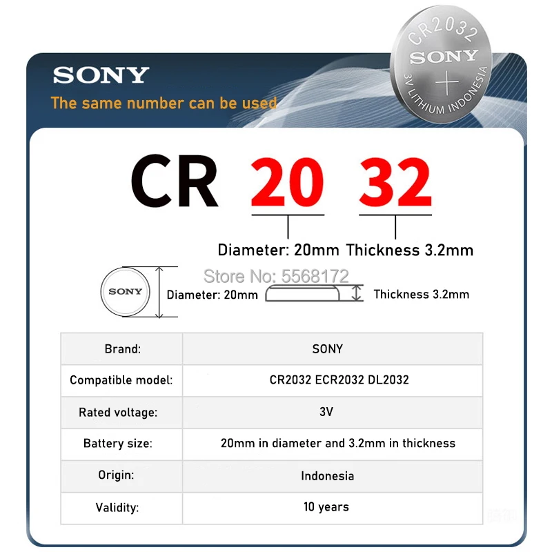 20 шт. Литиевые кнопочные батарейки для Sony 3V CR2032 BR2032 DL2032 ECR2032 CR 2032 | Электроника
